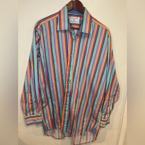 Joseph Turner Pure Cotton Multicolor Striped Button Down Shirt Men’s 35R